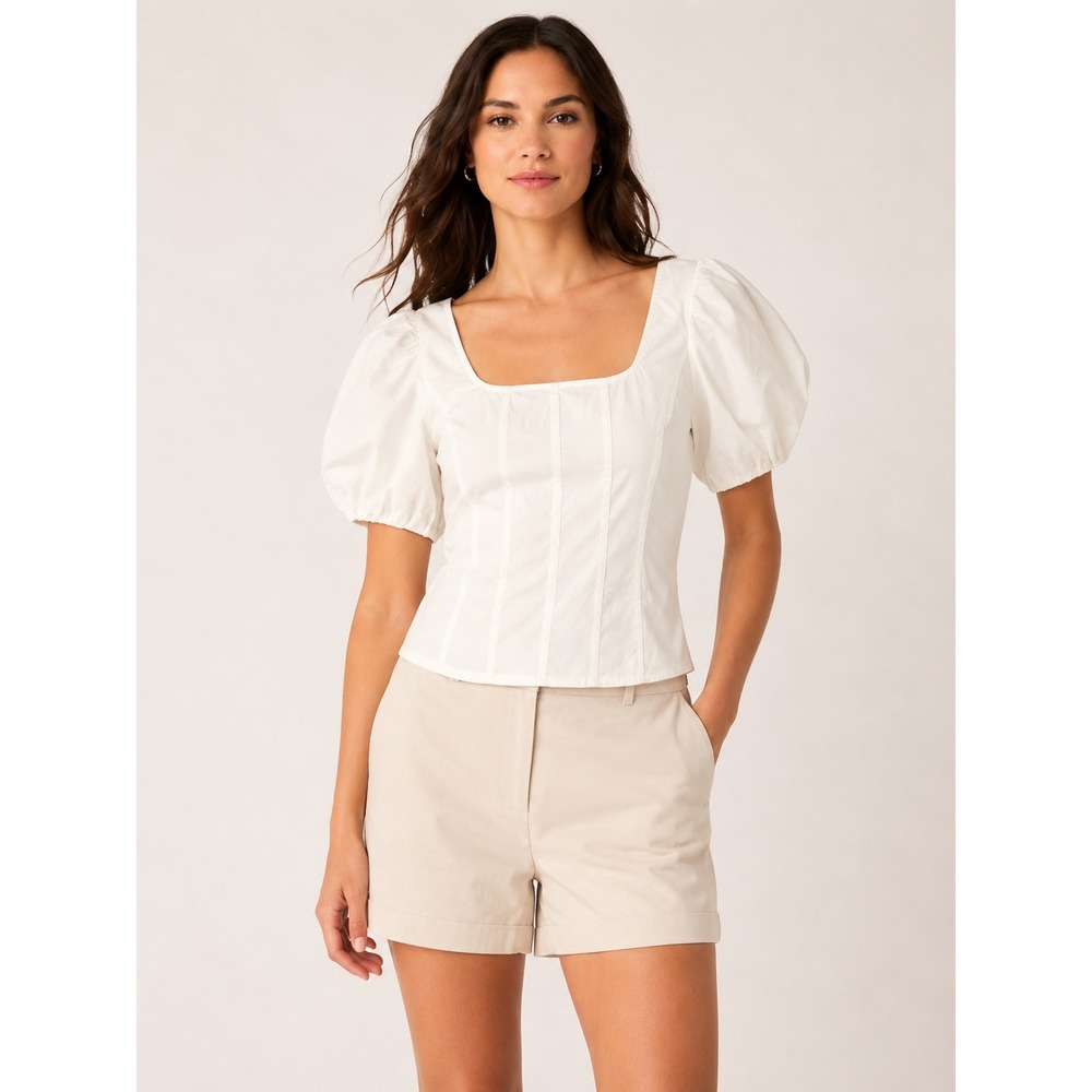 J.Crew Women Puff Sleeve Square Neck Top 6 NEW White Cotton Poplin Milkmaid